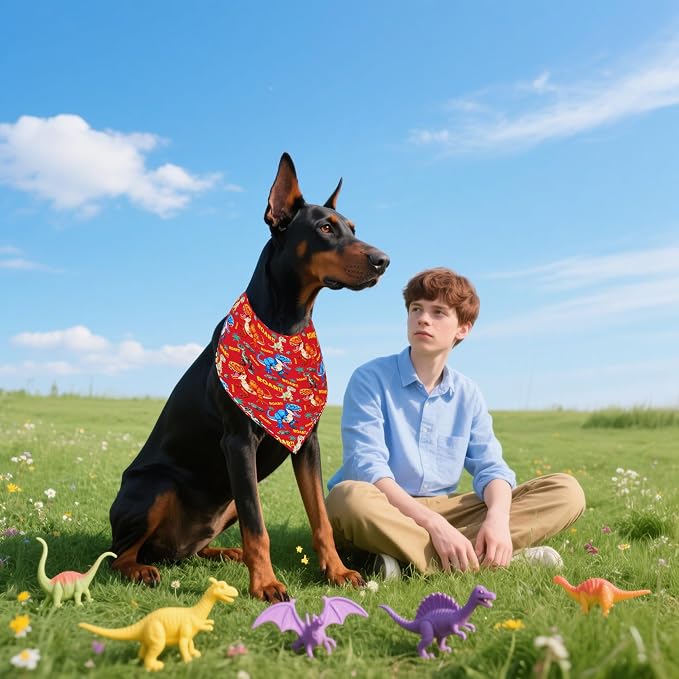 7 PCS Dinosaurs Dog Bandanas for Large Dogs Breed Sewing Hemming Dog Bandana - Image 5