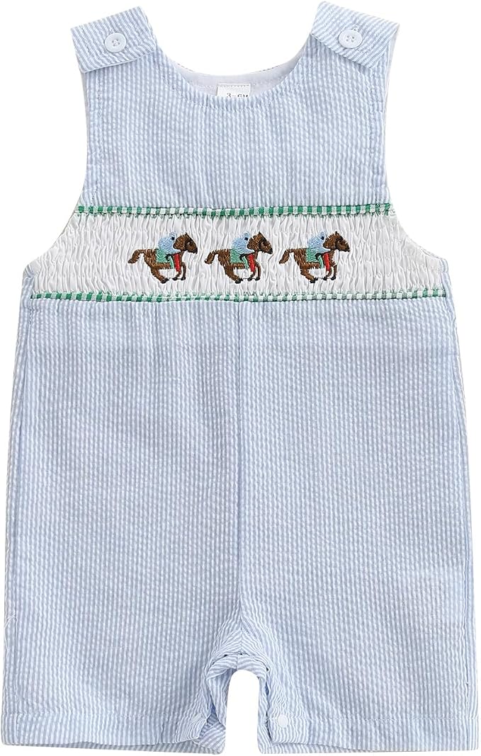 Newborn Baby Boys Sleeveless Seersucker Romper One Piece Straps Overalls by Arvbitana