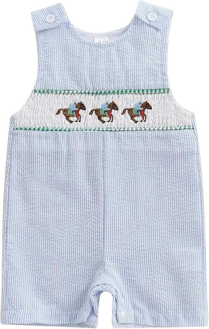 Newborn Baby Boys Sleeveless Seersucker Romper One Piece Straps Overalls by Arvbitana