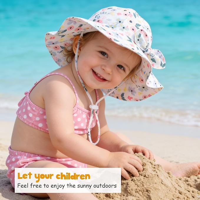 Baby Girl Sun Hat with UPF 50+ Outdoor Adjustable Beach Hat with Wide Brim - Image 3