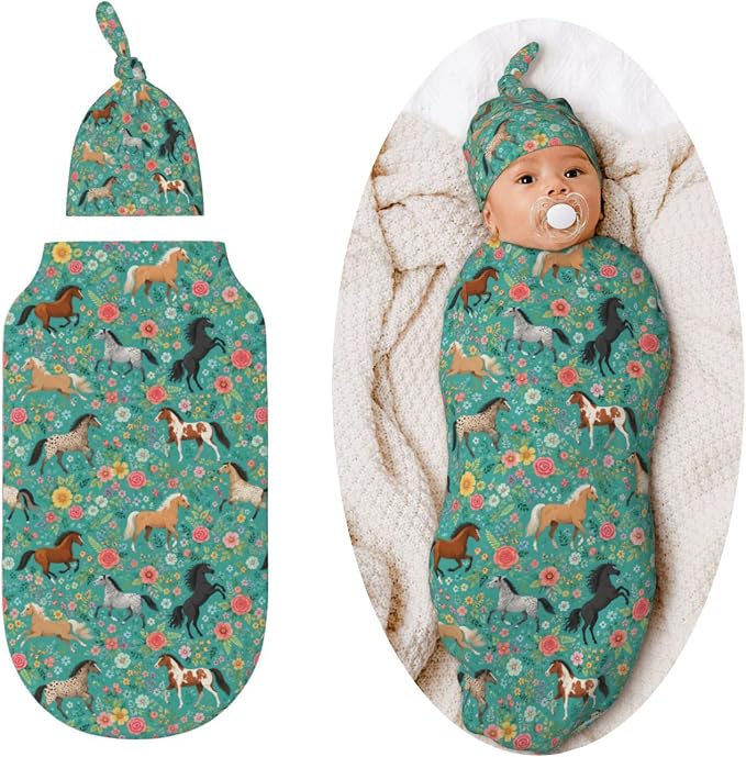 Horse Flower Swaddle Blankets Soft Receiving Blanket Baby Swaddle Wrap by Figtihw