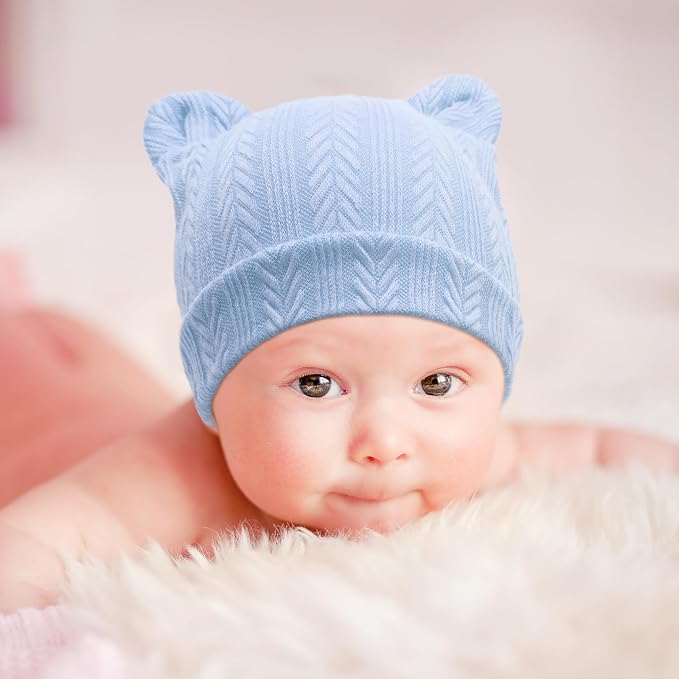 BQUBO Newborn Baby Hats Bear Ears and Mittens Sets Preemie Caps Baby Boy Girl - Image 3