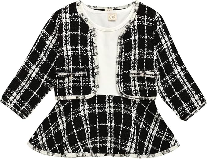 Toddler Kids Baby Girls Plaid Skirt Set Cardigan Jacket Coat + Tutu Dress Set by BOIZONTY