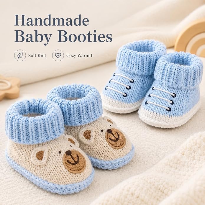 2 Pairs Baby Booties Newborn First Walkers Cozy Shoes Warm Knit Soft Booties - Image 6