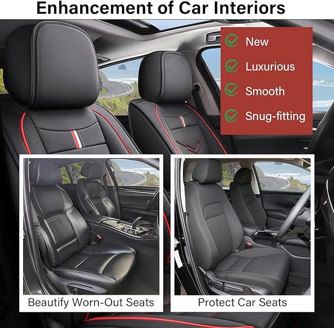 Leather Car Seat Covers Fit for LR Range Rover 2022-2025, 5 Seater Waterproof and Wear-Resistant Seat Cover Interior Accessories(Full Set,Black&Red)