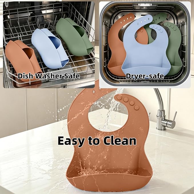 Set of 3 Silicone Bibs for Babies Toddler, Soft Adjustable Bibs for Baby Girl - Image 9