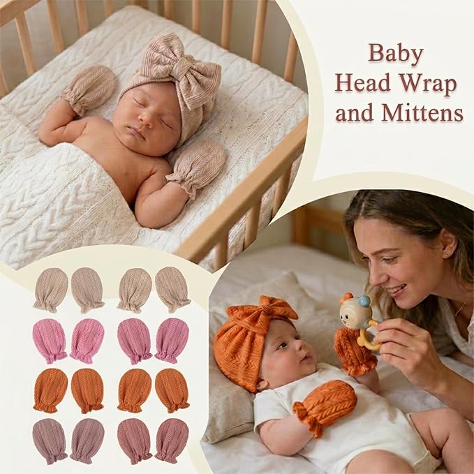Newborn Baby Girl Hats Mittens Set Cotton - Image 2