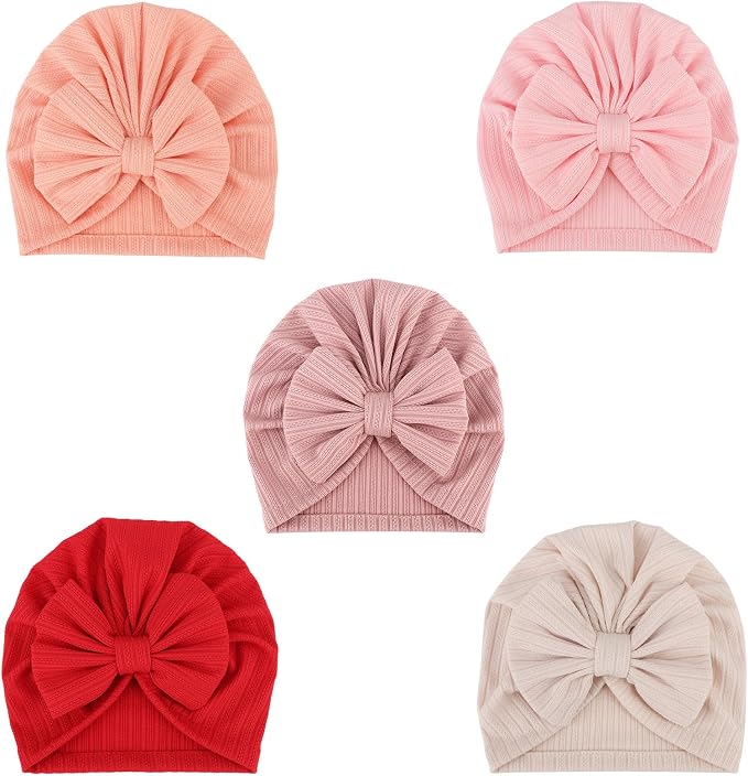 DRESHOW BQUBO 5 Pieces Newborn Baby Turban Hats Bow Baby Infant Beanie by DRESHOW