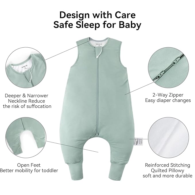 Rayon Made from Bamboo Toddler Sleep Sack with Feet 6-12 Months 1.0 Tog Ultra Soft Toddler Sleeping Sack Baby Sleep Bag Walker Quilted Wearable Blanket with Legs 2-Way Zipper Lightweight