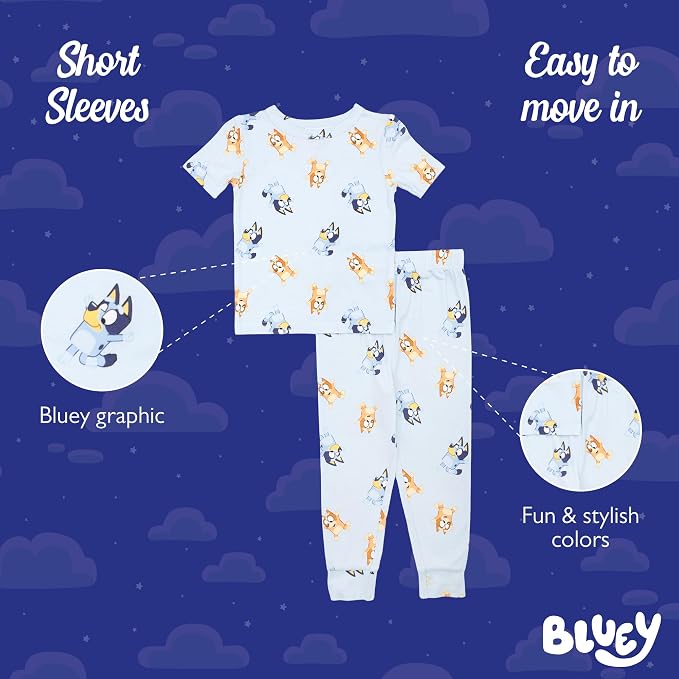 Bluey Boys' 2-piece Snug-fit Viscose Pajama Set, Soft & Cute - Image 3