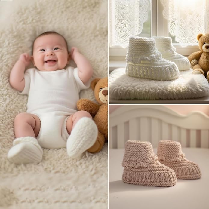 4 Pairs Baby Booties, Newborn Walking Shoes, Soft Cozy Shoes, Warm Knit Cotton - Image 2