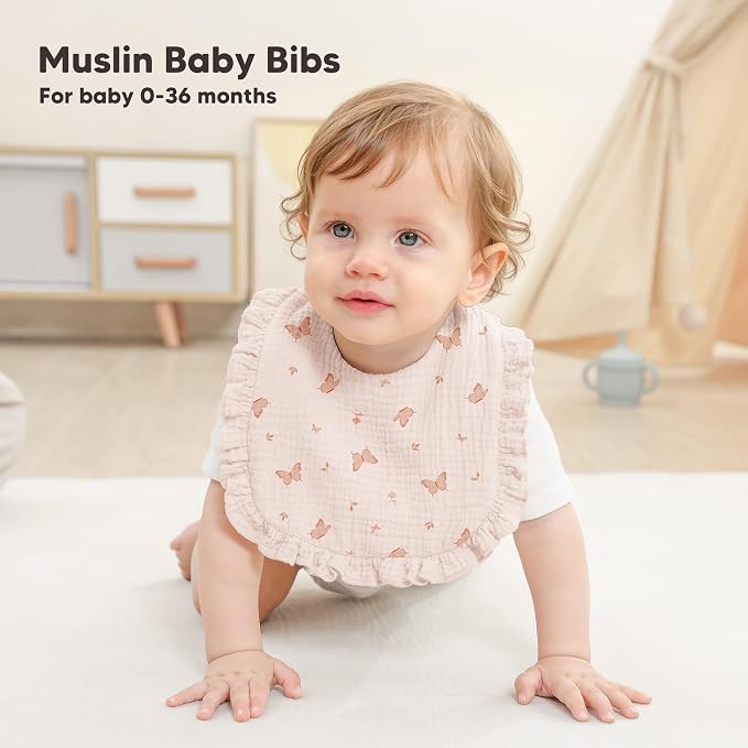 Bearmoss 6 Pack Baby Girl Bibs for Newborn, Muslin Bibs - Image 3