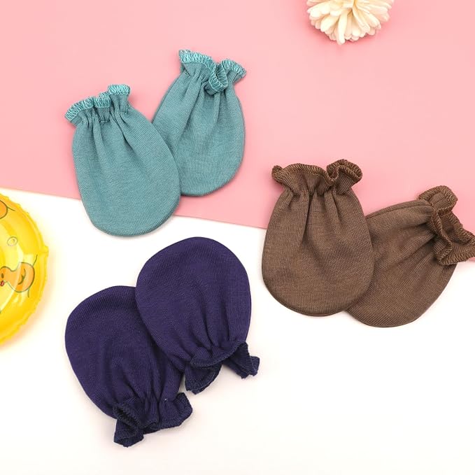 AQOKKA Newborn Baby Mittens No Scratch Cotton Elastic Wrist Gloves Infant - Image 3