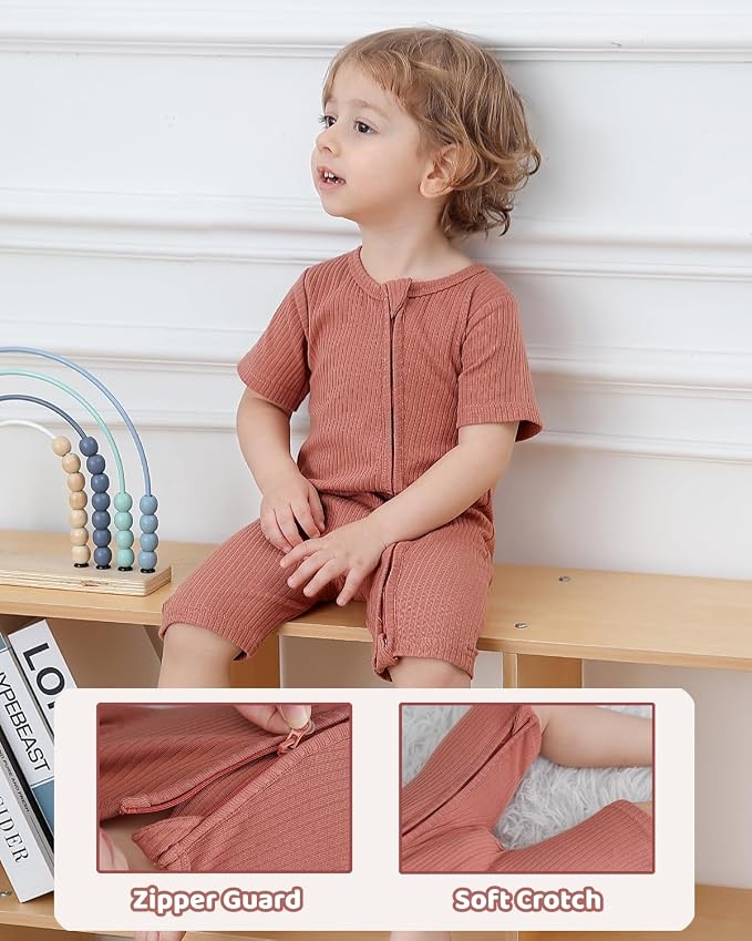 Bafeicao Baby Boy Girl 3 Pack Short Sleeve Rompers | 2 Way Zipper, Ribbed Cotton - Image 4