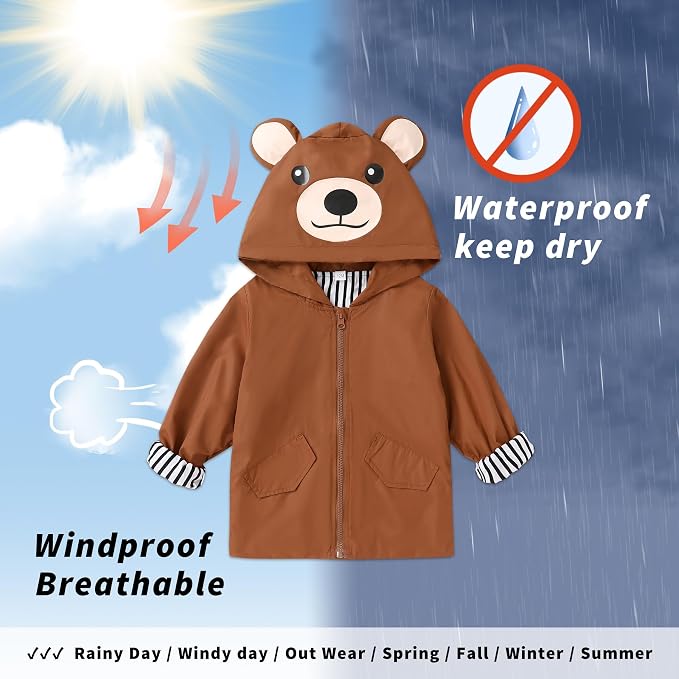 YOUNGER TREE Toddler Baby Boy Girl Duck Raincoat Cute Cartoon Hoodie Zipper - Image 6