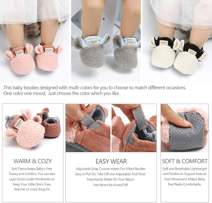 Ohwawadi Infant Baby Boys Girls Slippers Cozy Fleece Booties Soft Bottom Warm - Image 4