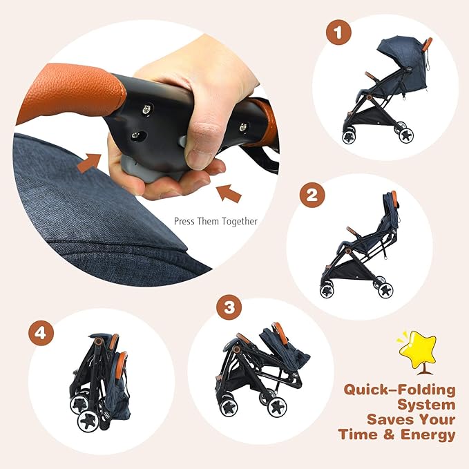 BABY JOY Lightweight Baby Stroller, Compact Toddler Travel Stroller for Airplane, Infant Stroller w/ 5-Point Harness, Adjustable Backrest/Footrest/Canopy, Storage Basket, Easy One-Hand Fold, Blue