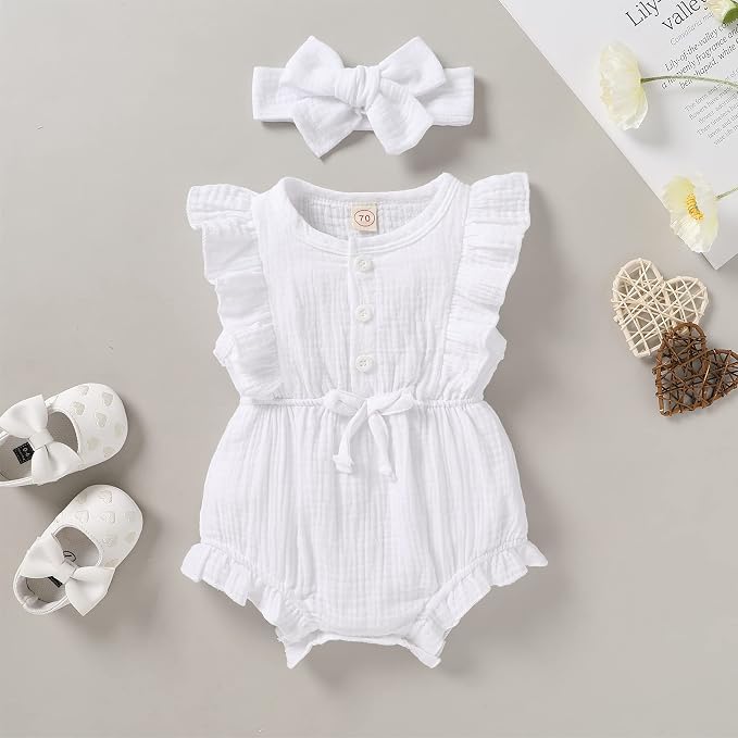 YOUNGER TREE Toddler Baby Girl Ruffled Sleeveless Romper Casual Summer Jumpsuit - Image 2