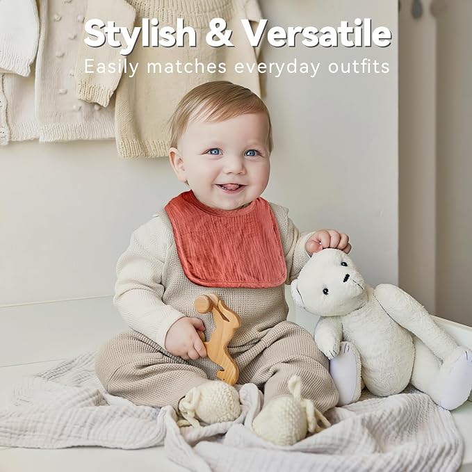 Muslin Baby Bibs for Unisex Boys Girls, Cotton Drool Bibs, Adjustable Newborn - Image 2