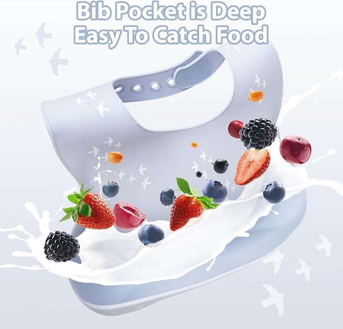Little Dimsum Silicone Baby Feeding Bibs Easily Adjustable and Wipe Clean Soft - Image 7