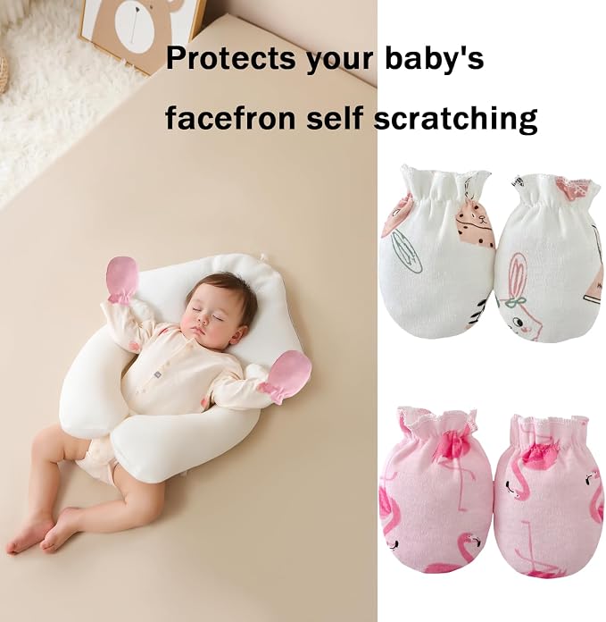 PandaEar 6 Pairs Newborn No Scratch Mittens, 100% Cotton Baby Girls Mittens | - Image 4