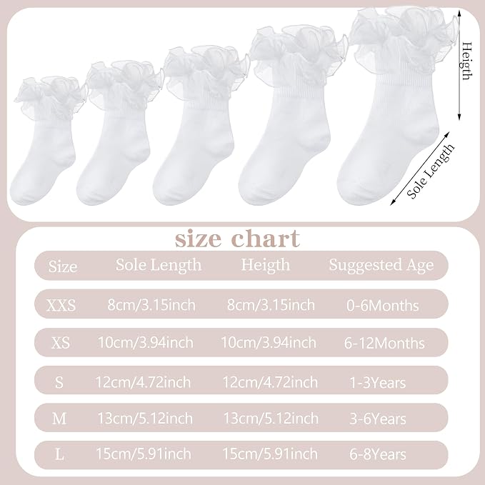 Topbuti 4 Pairs Baby Girls Ruffle Socks Double Lace Frilly Turn Cuff Cotton - Image 3