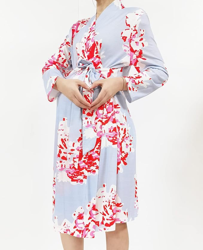 SUFEINI Maternity Robe and Matching Baby Swaddle Blanket Set, Mommy Robe - Image 5