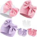 Newborn Baby Hats and Mittens Set Infant Bow Beanie Cap Toddler Gloves Newborn by AQOKKA
