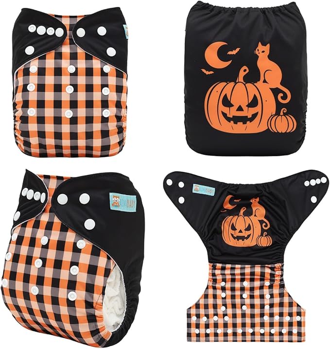 ALVABABY Halloween Baby Cloth Diapers One Size Adjustable Washable Reusable for Baby Girls and Boys 1 Pack with 2 Inserts AMD135-2TA