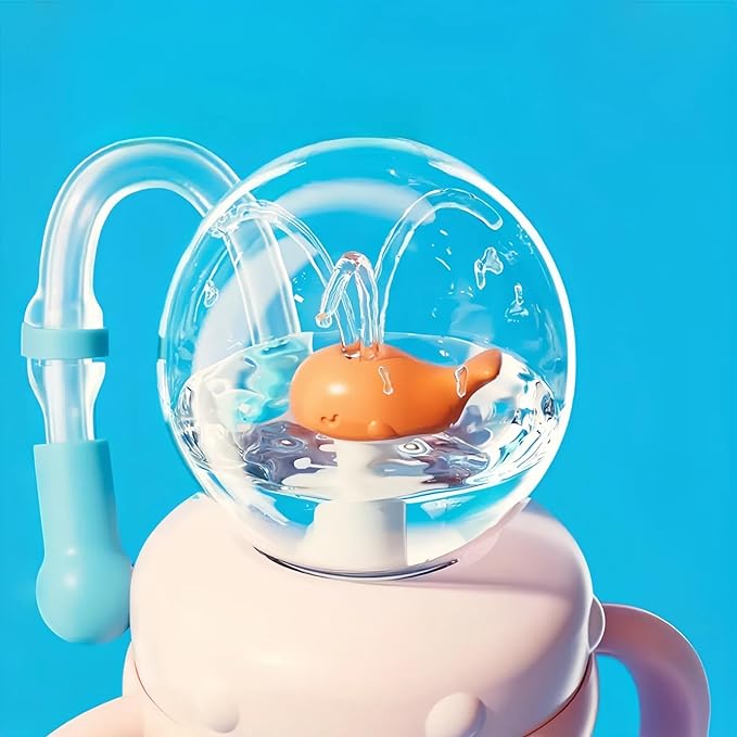 Drinking Cup With Whale Squirt, Weighted Sippy Cups With Adjustable Straps, 300ml Whale Water Cups With Silicone Soft Tip, Portable Leak Proof Straw Sippy Cup For Kids (C-Green)