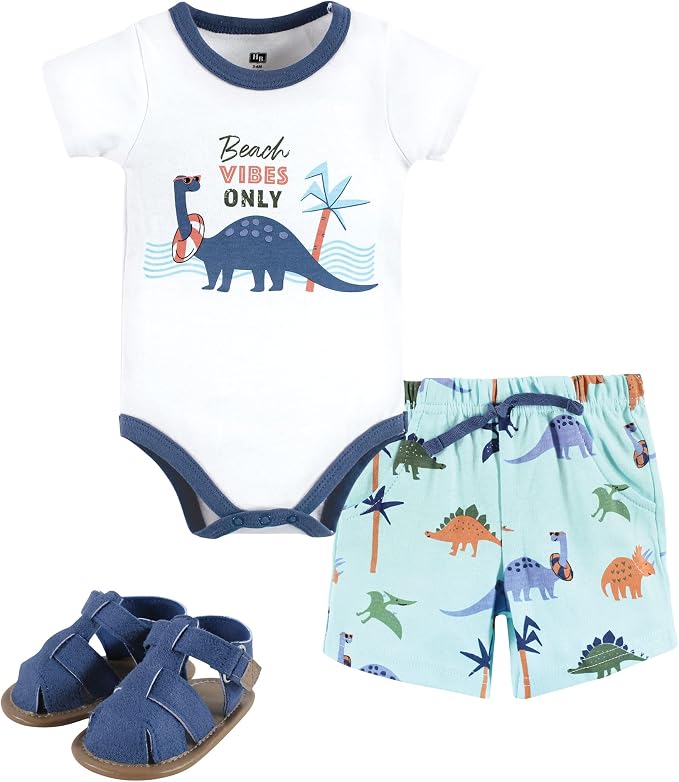 Hudson Baby Unisex Baby Cotton Bodysuit, Shorts and Shoe Set by HudsonBaby