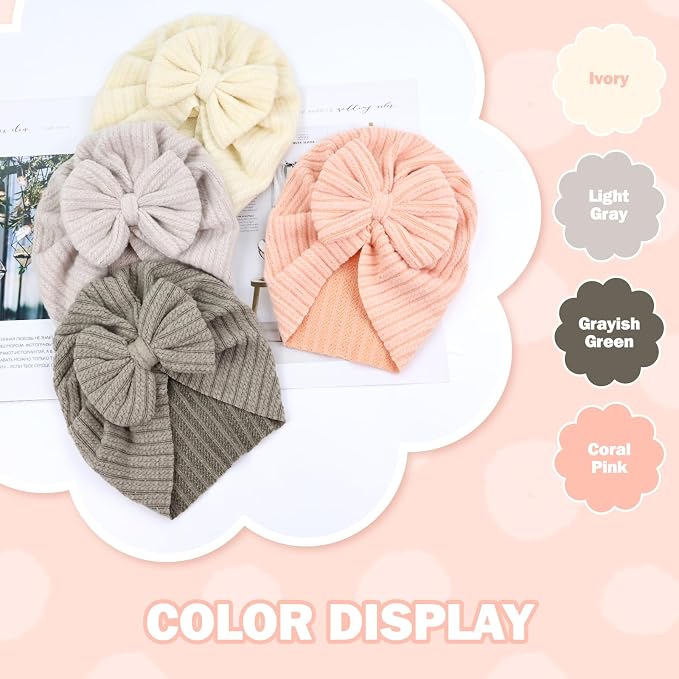 Cinaci 4 Pieces Baby Girls Turban Hats - Image 4