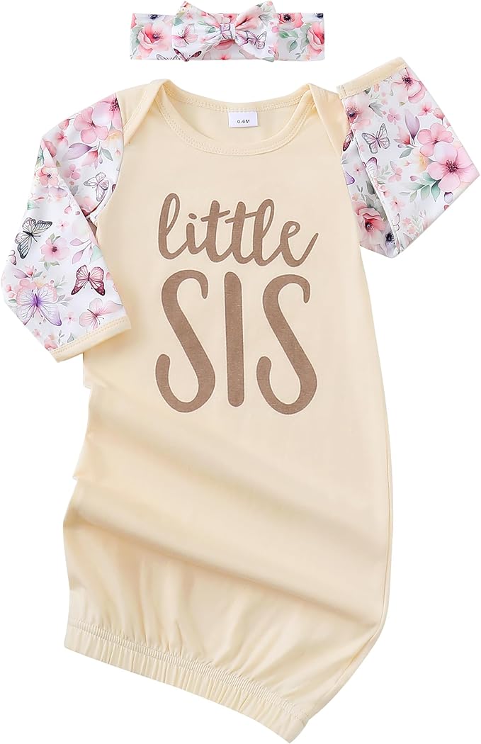 AMAWMW Newborn Baby Girl Little Sister Sleeper Gown Stripe Long Sleeve by AMAWMW