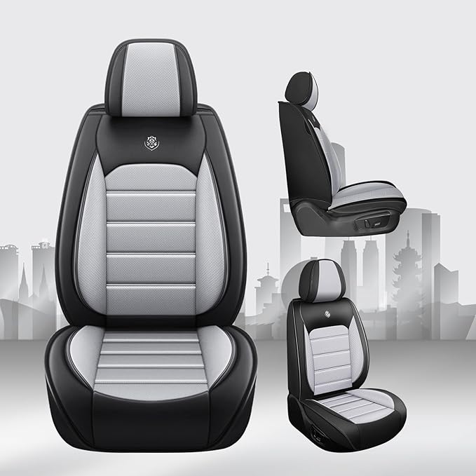 JOJ Car Seat Cover Fit for Toyota Highlander 2001-2025,7 Seat Car Seat Cover,No-Slip Waterproof Breathable Faux Leather Automotive Seat Covers Auto Interior Covers,Full Set,Black Gray