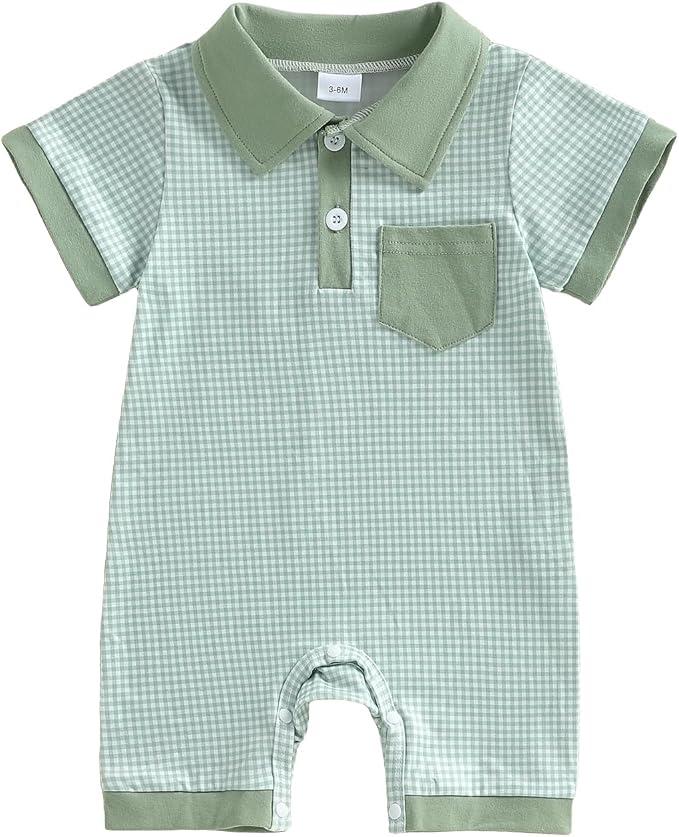 FOCUSNORM Newborn Baby Boy Summer Clothes Short Sleeve Lapel Jumpsuit Collar by FOCUSNORM