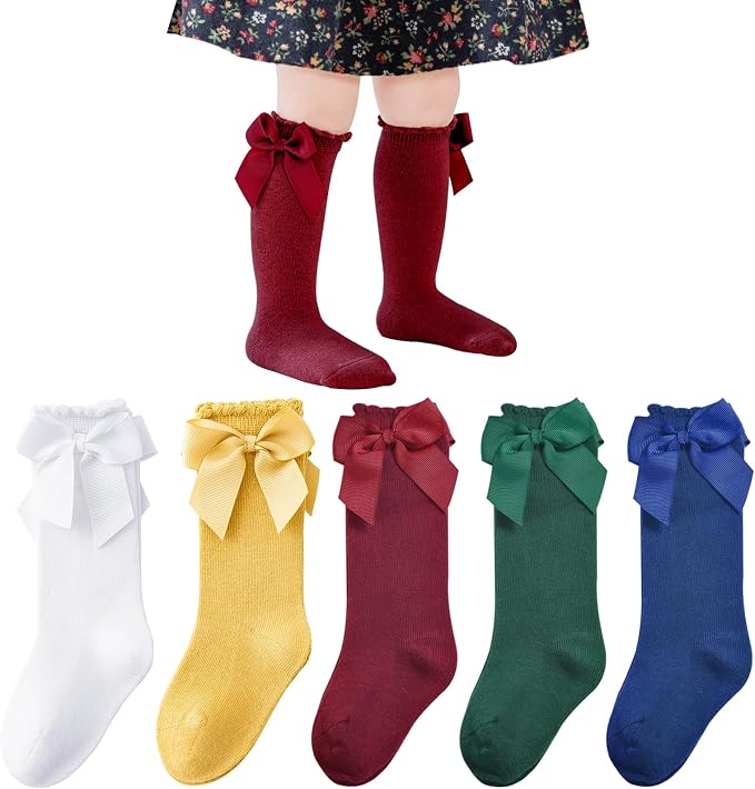 Baby Knee High Socks Infant Toddler Bow Ruffled Cotton Long Socks Stockings by Miniangel