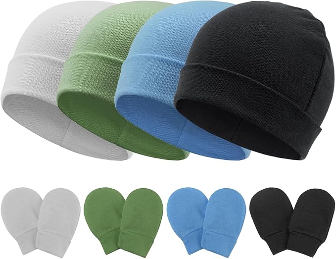 BQUBO Baby Hats and Mittens Infant Cotton Beanie Gloves No Scratch Set Newborn by DRESHOW