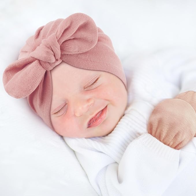 BQUBO Baby Turban Hats and Mittens Set Newborn Infant Hospital Hats Caps - Image 4