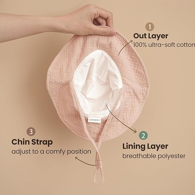 Konssy 2-Pack Muslin Baby Girl Sun Hats - Image 3