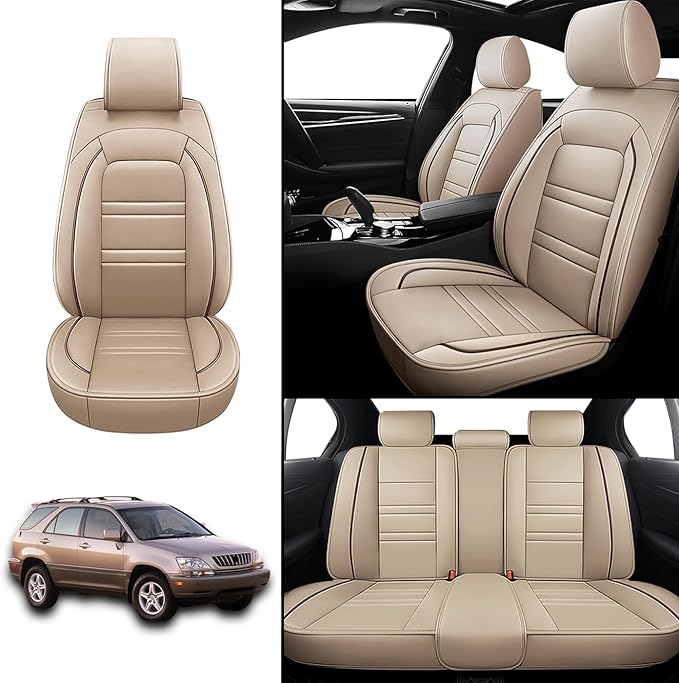 Car Seat Covers for Lexus Car rx300 1999-2003 | 5-Seats Leather Seat Covers, Easy to Install Automotive Seat Covers Full Set (Full Set, Beige)