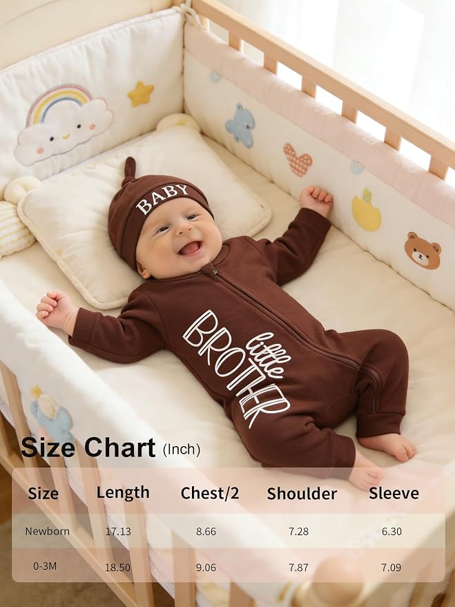 Babymine 100% Cotton 2-Way Zipper Little Brother Newborn Outfit 0-3 Months | - Image 7