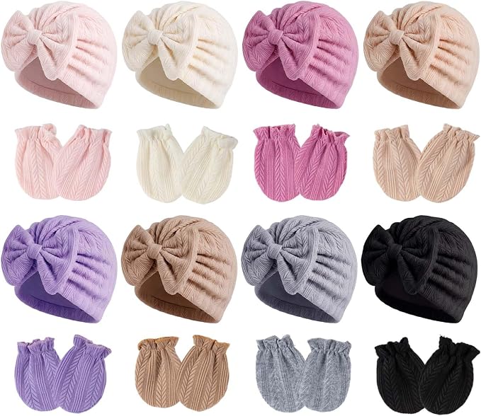 Newborn Baby Girl Hats Mittens Set Cotton by MKYSZLTSOCKS-EnjoyComfort