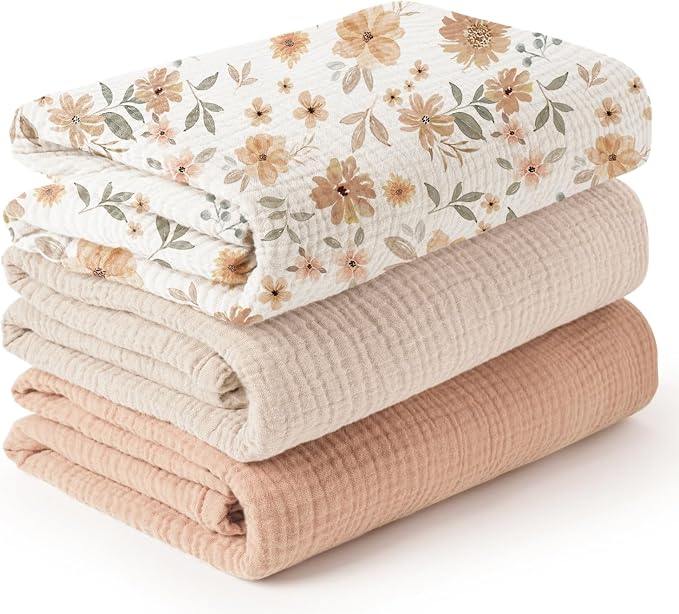 Konssy 3-Pack Muslin Baby Swaddle Blankets, 47 x 47 in Receiving Blankets | by Konssy