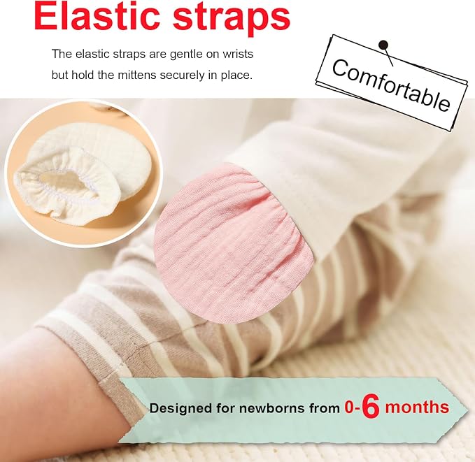 MOMSMENU Baby Mittens Newborn Muslin Soft No Scratch 0-6 Months 6-Pack | - Image 4