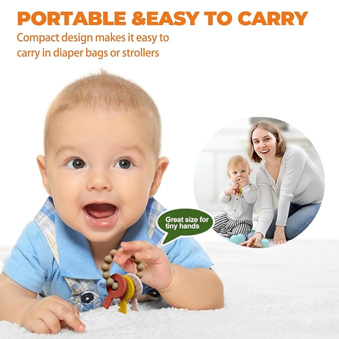 Baby Keys Teether Toys,Silicone Teething Toys for 3+ Months,Teething Keys Toy for Infants-Soft & Raised Texture to Soothe Gums,BPA Free(Brown)