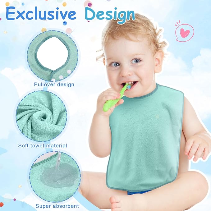 Hercicy Full Coverage Pullover Toddler Baby Bibs | Terry Cloth Bibs - Image 3
