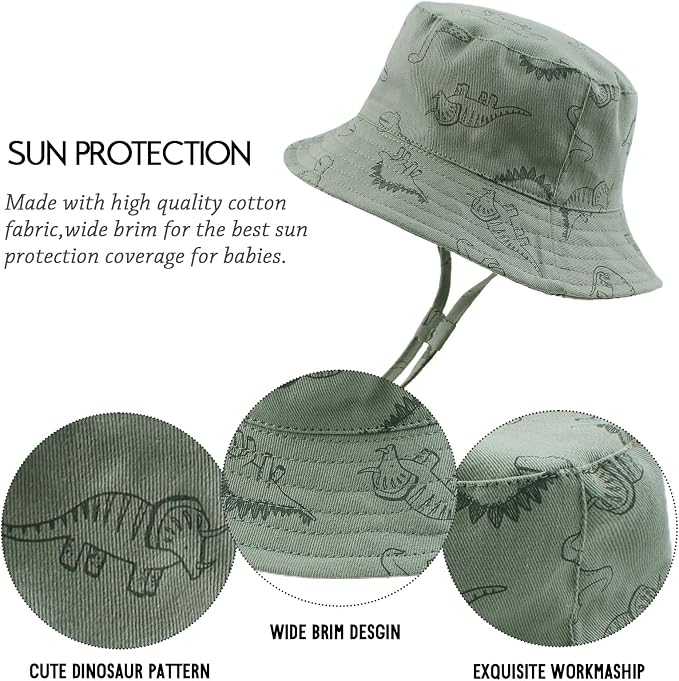 JANGANNSA Dinosaur Baby Boys Sun Hat Cotton Toddler Girls Bucket Hats Summer - Image 4