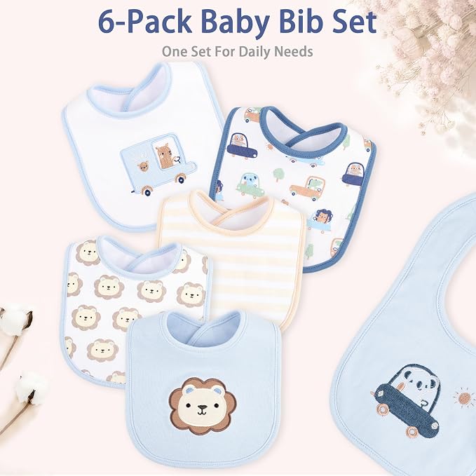 6 Pack Baby Bibs for Drooling and Teething Soft Cotton Absorbent - Image 9