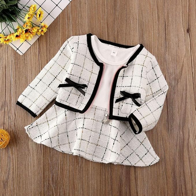 Toddler Kids Baby Girls Plaid Skirt Set Cardigan Jacket Coat + Tutu Dress Set - Image 2
