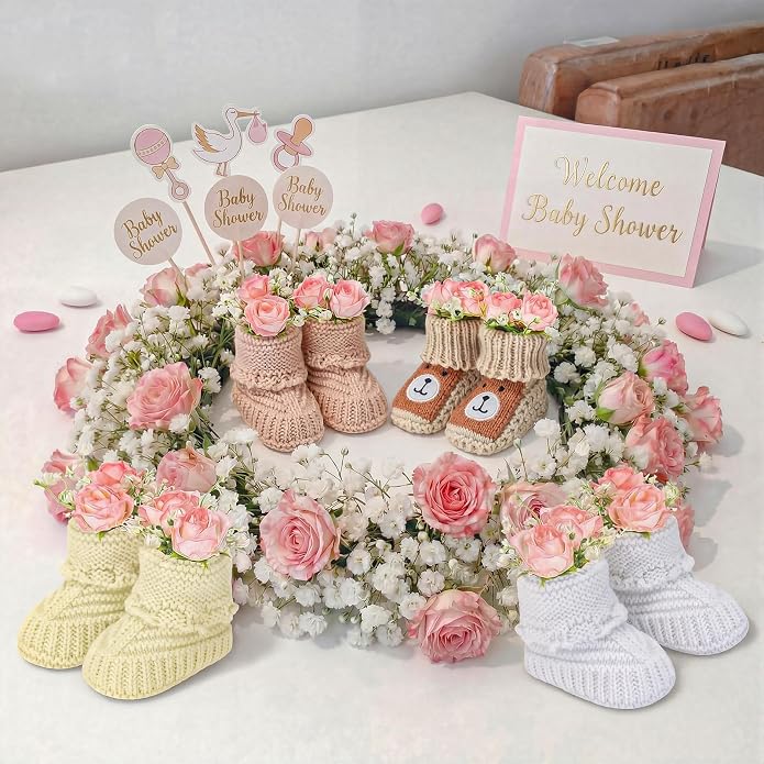 Glitopper 4 Set Baby Shower Table Decorations Booties Bulk - Image 4